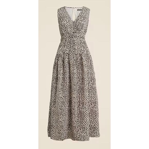 J.Crew Dresses & Skirts - J.Crew Midi Dress Brown Leopard Crepe de Chine Sleeveless A-line Hyacinth